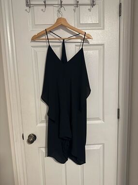 Revamped Black Asymmetric Spaghetti-Strap Mini Dress